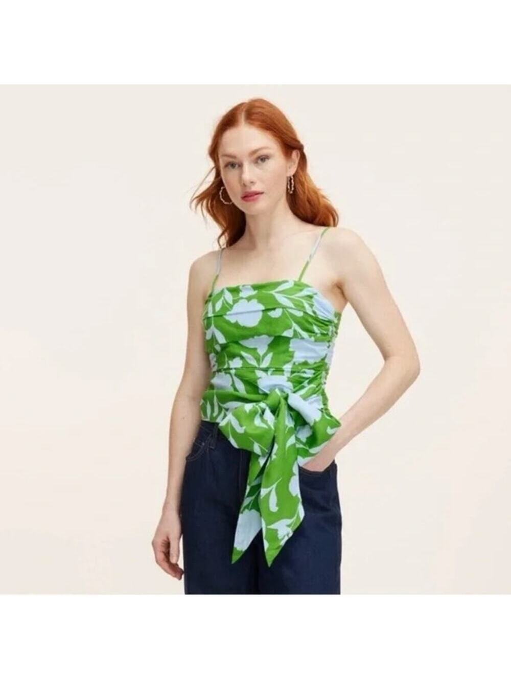 Kate Spade X Target NWT Classic Rose Ruched Linen Floral Tank Top Green/White M - Picture 5 of 12